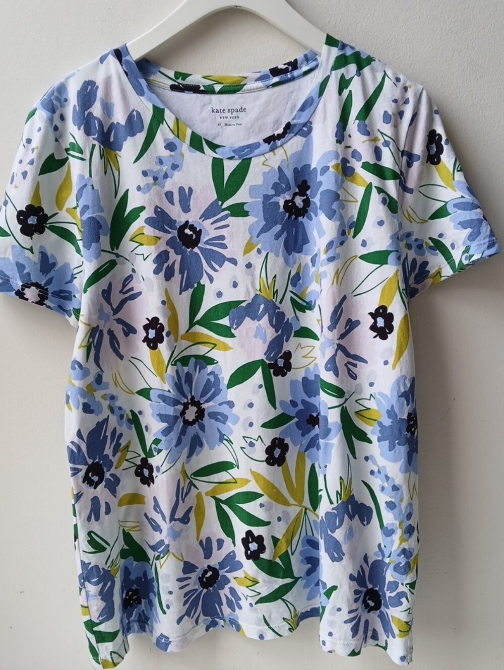 Kate Spade T Shirt Blue White Floral Print Women's XL